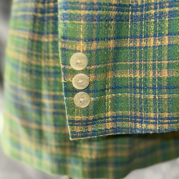 VTG Pietrafesa Jacket Coat Womens 12 Green Plaid Tartan Pockets Satin Lined LS - Picture 6 of 10